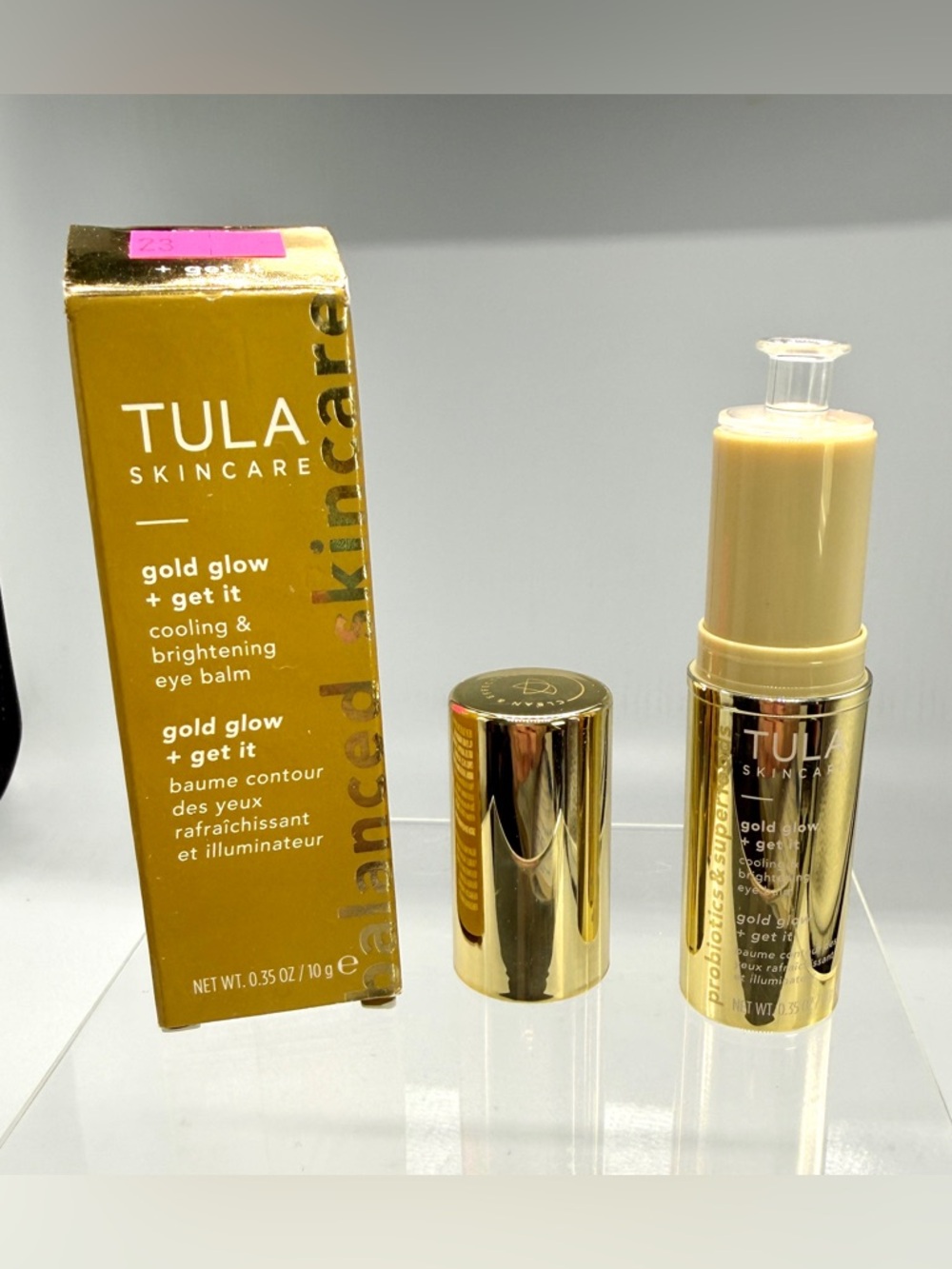 NIB TULA Skincare GOLD Glow Get It Cooling Brightening Eye Balm .35oz